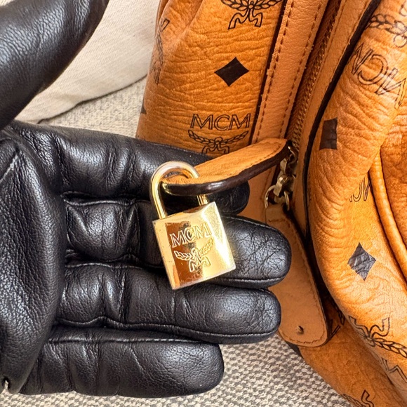 MCM Cognac Leather Satchel with Logo Details - Picture 8 of 11